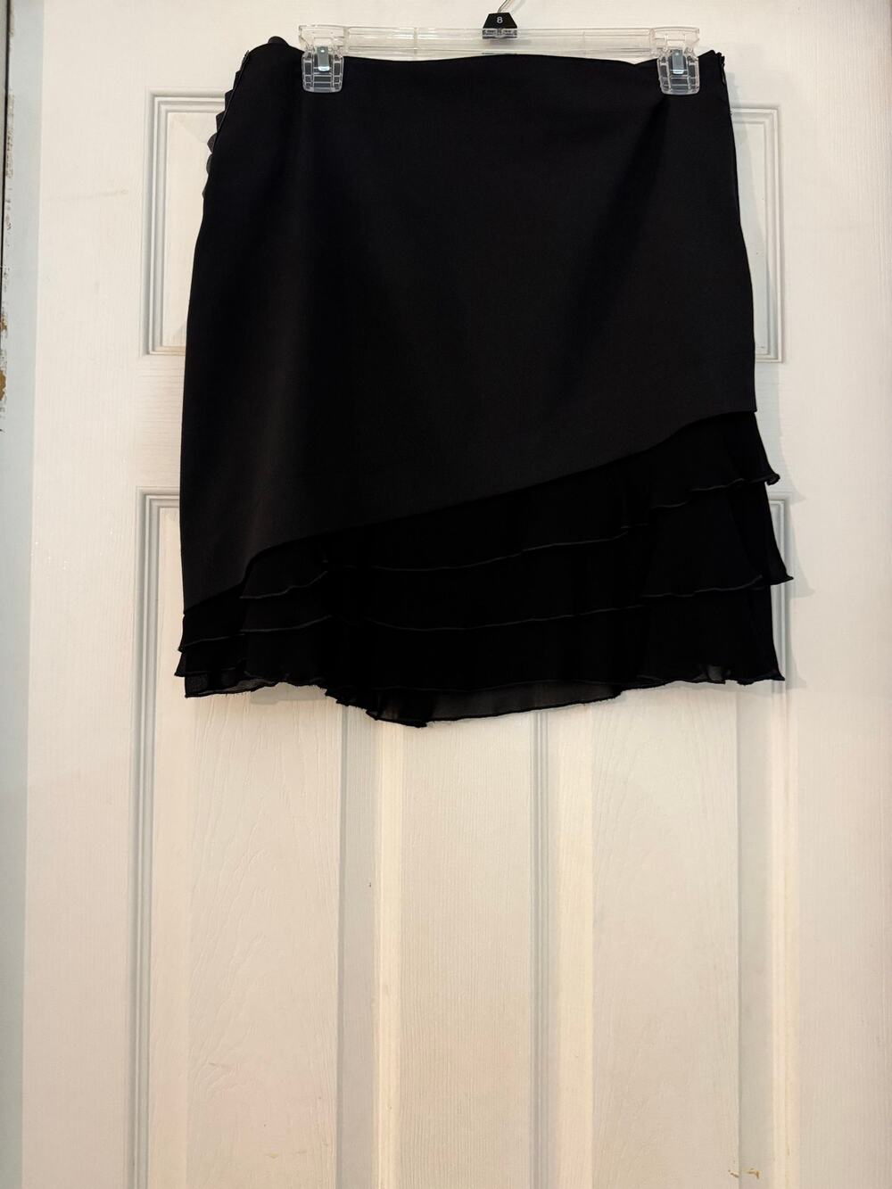 Vintage Moschino Jeans Black Asymmetric Tiered Ruffle Mini Skirt size 10
